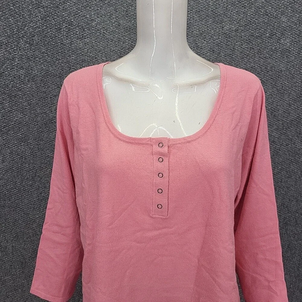 Laurie Felt Summer Lightweight Sweater 3/4 Sleeves Pullover Top 1X Plus Sz Pink